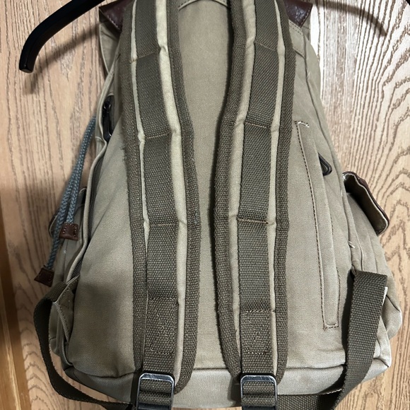 Classic Brown Leather and Tan Canvas Backpack - Picture 6 of 15